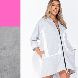 Grey Love Logo Zip Front Oversized Hoodie Dress
